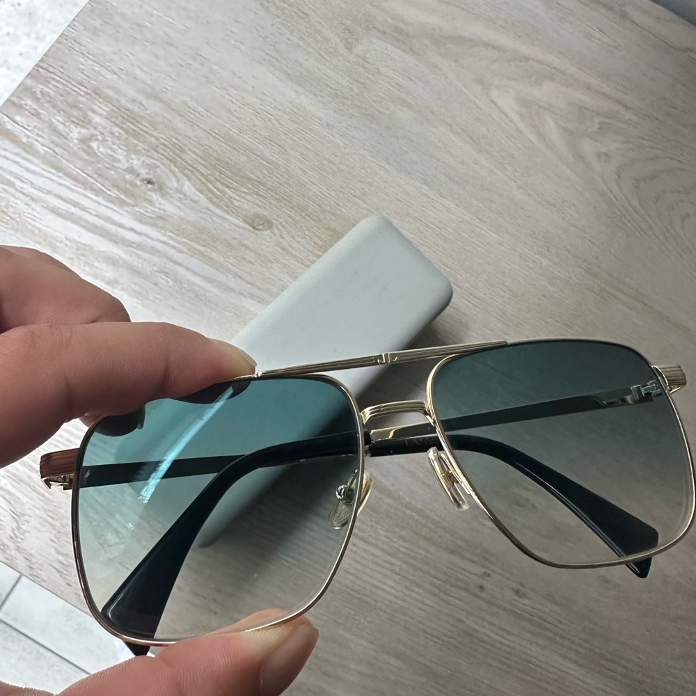 LANVIN luxury JL Navigator - Gold Aviator Sunglasses with Blue gradient Lenses